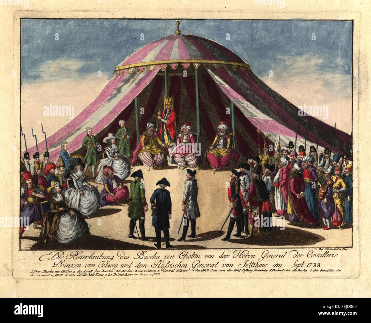 Le dépôt du Pasha de Khotyn par le prince Josias de Saxe-Coburg et le général Ivan Saltykov en septembre 1788. Musée : COLLECTION PRIVÉE. AUTEUR: JOHANN HIERONYMUS LOESCHENKOHL. Banque D'Images
