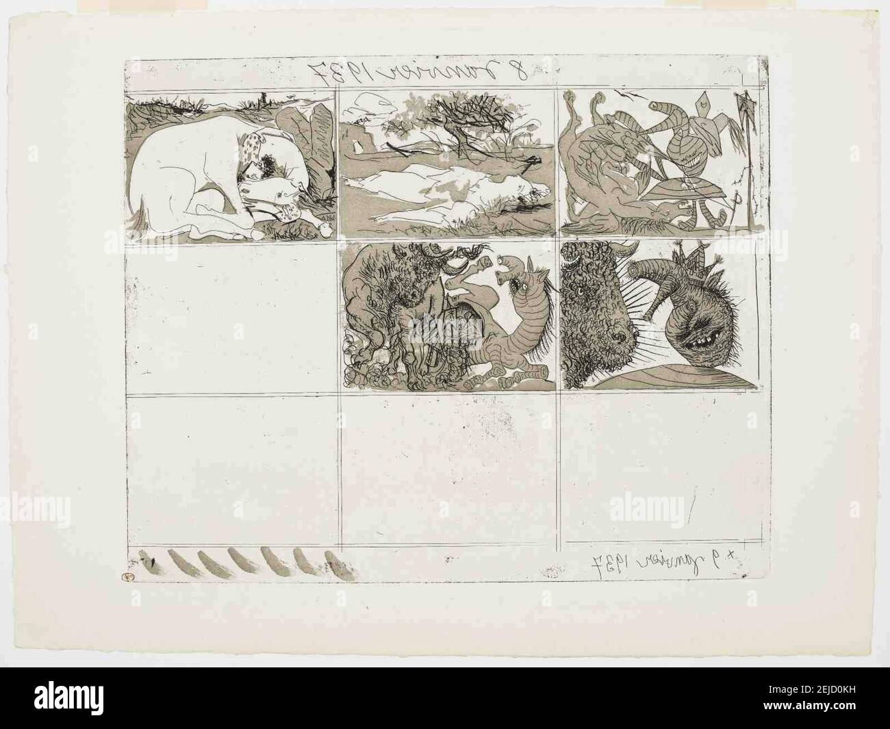 Le rêve et le mensonge de Franco. Musée : COLLECTION PRIVÉE. Auteur: PABLO PICASSO. Banque D'Images