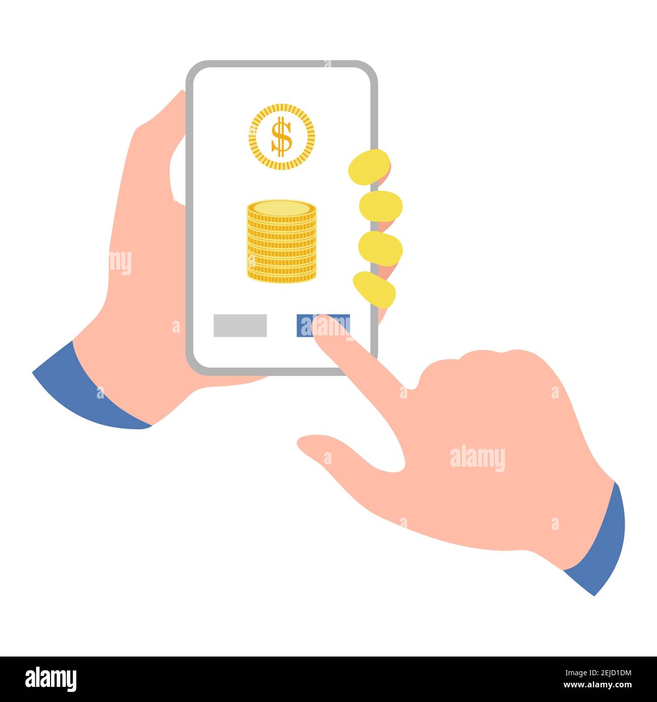 Illustration vectorielle mains tenir téléphone portable transfert d'argent Mobile financier Opérations bancaires en ligne personnes dépôt économiser de l'argent concept Finance ECO Illustration de Vecteur