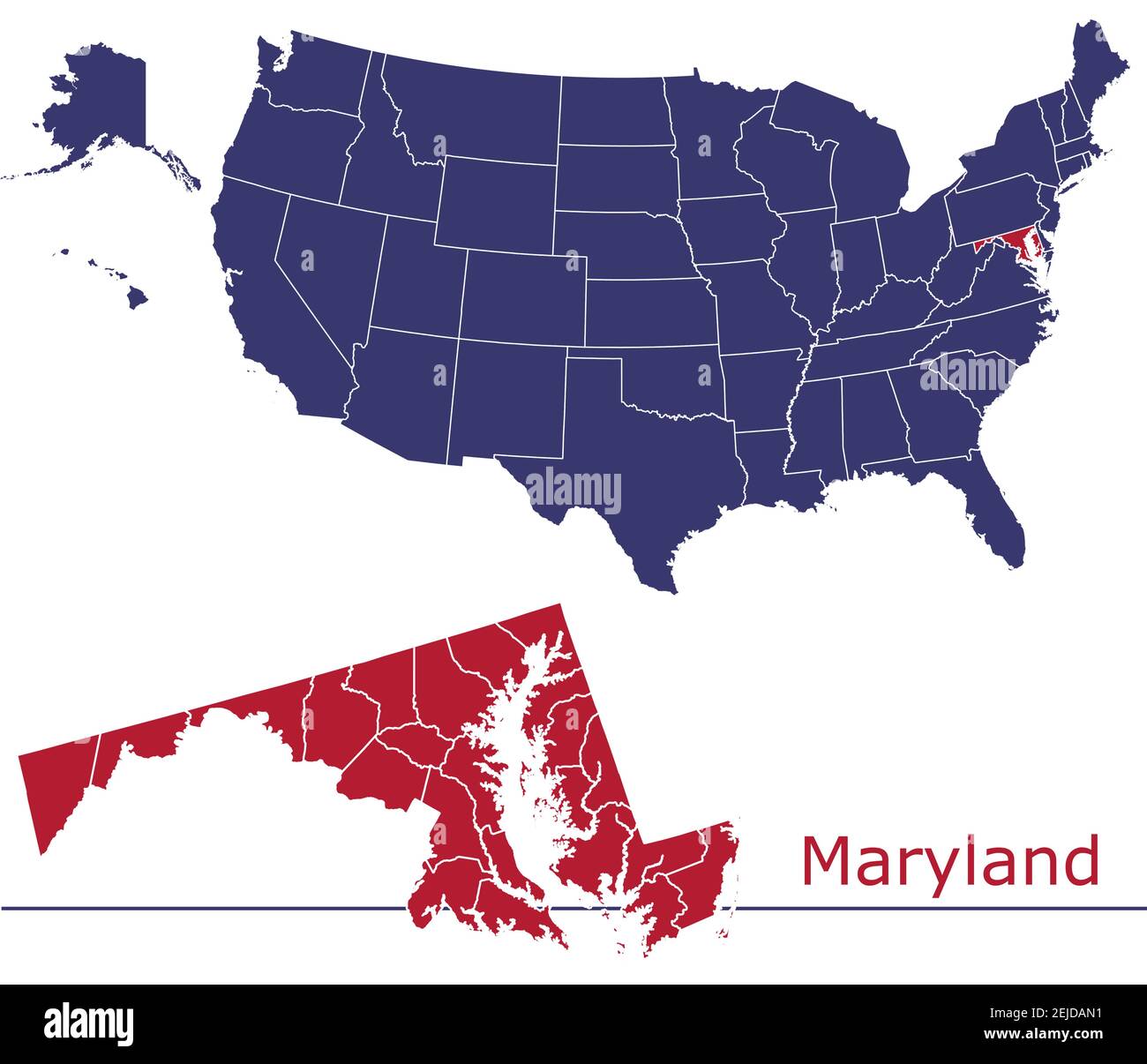 Carte vectorielle des comtés du Maryland avec USA map Colors national drapeau Illustration de Vecteur