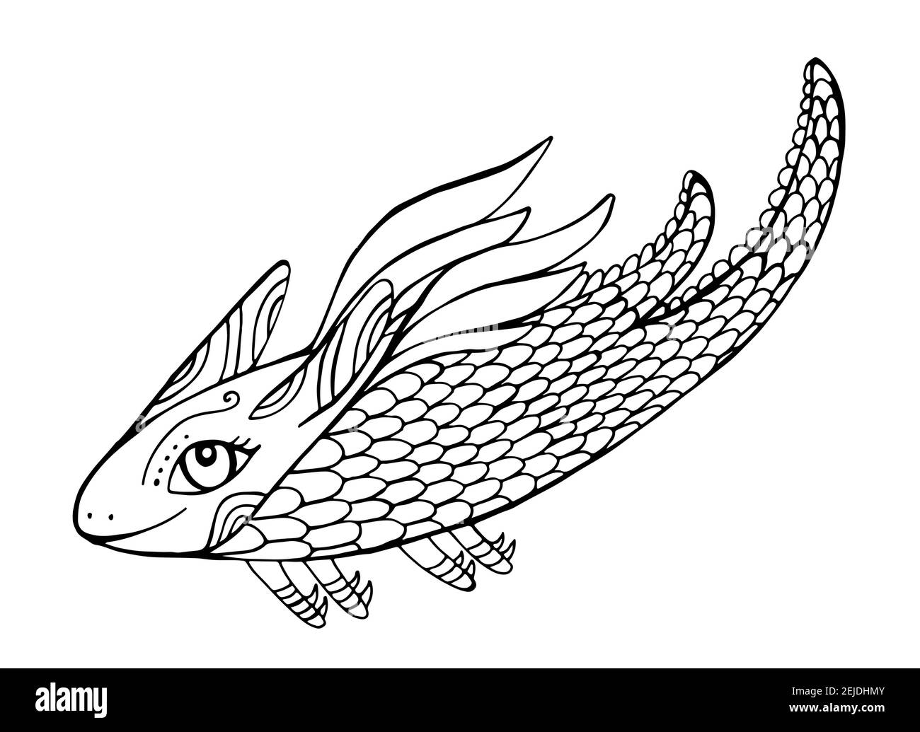 Page de coloriage mythique drôle Dragon FANTASY pour les enfants et les adultes. Illustration de Vecteur