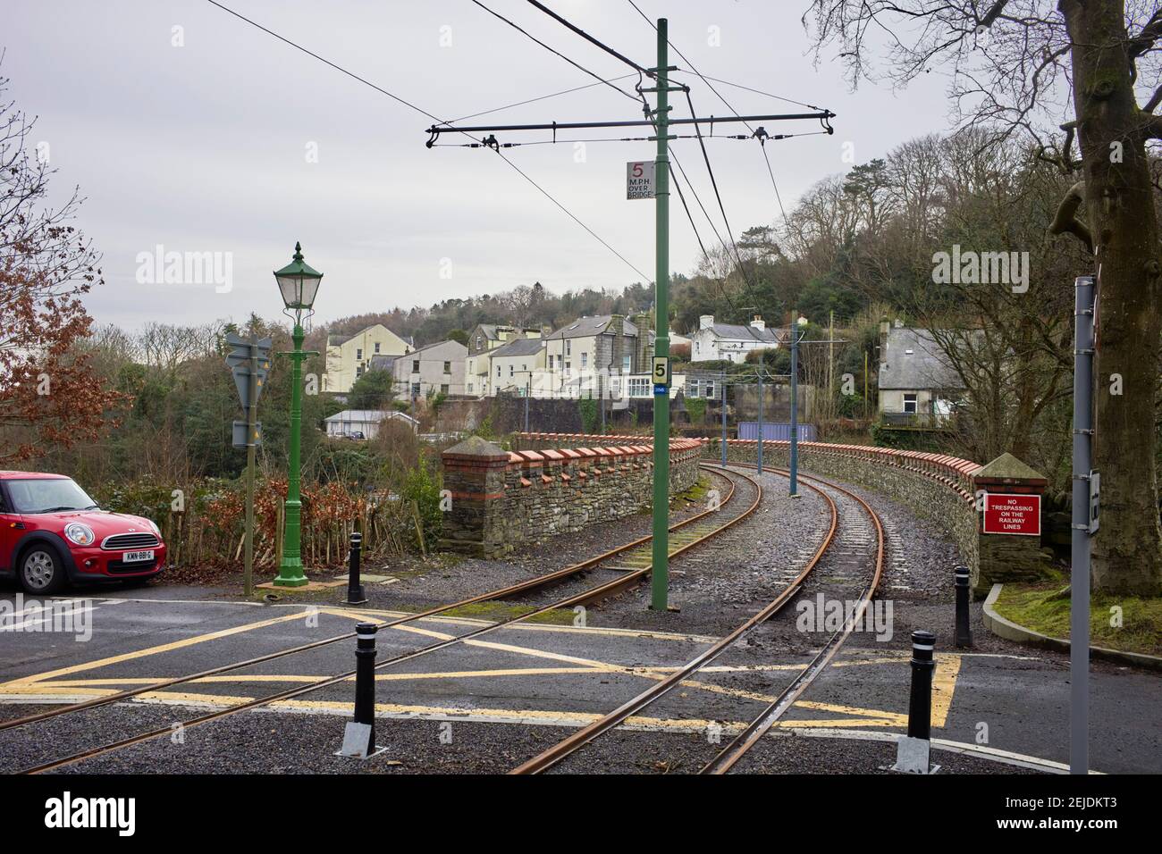 Le chemin de fer électrique courbe viaduc à Laxey, île de Man Banque D'Images