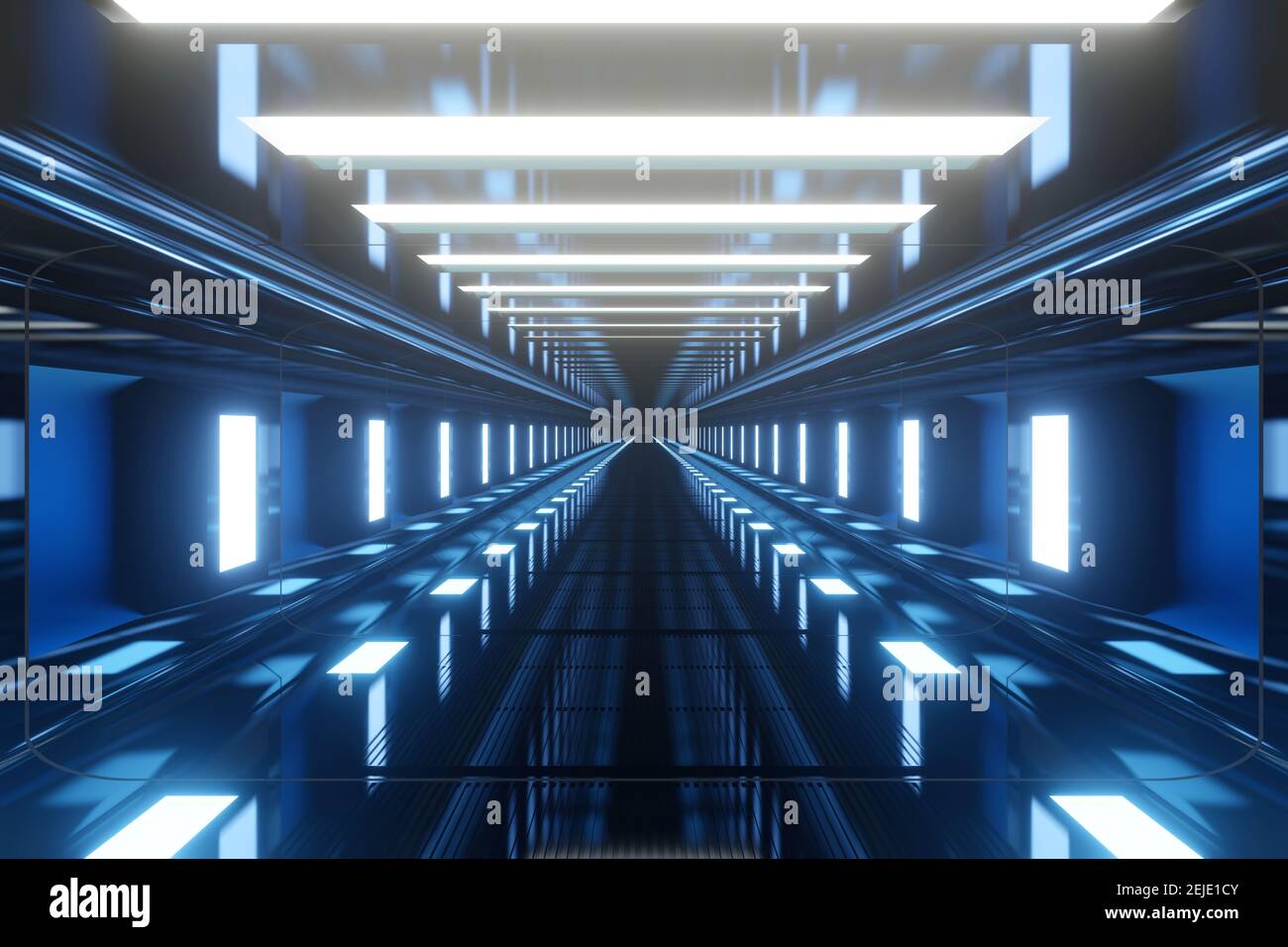 3D Illustration d'un intérieur, d'un couloir, d'une passerelle ou d'un couloir de station spatiale Spaceship. Banque D'Images