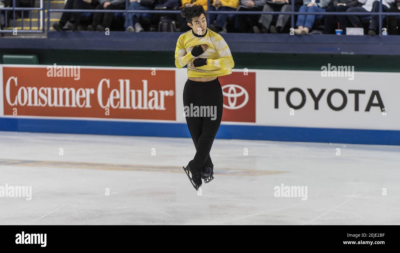 Nathan Chen, deux fois champion du monde, remporte sa quatrième médaille d'or masculine consécutive au championnat de patinage artistique américain Toyota 2020 à Greensboro, en Caroline du Nord, le 26 janvier 2020. (Photo de Jeff Wong/Sipa USA) Banque D'Images