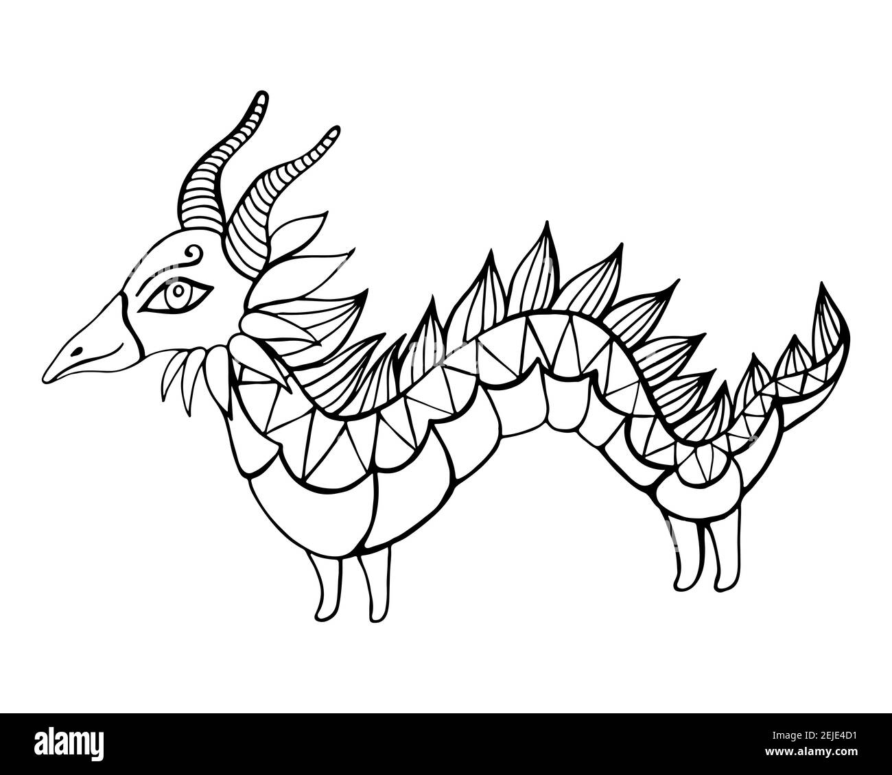 Page de coloriage de dessin animé Dragon FANTASY pour enfants et adultes. Illustration de Vecteur