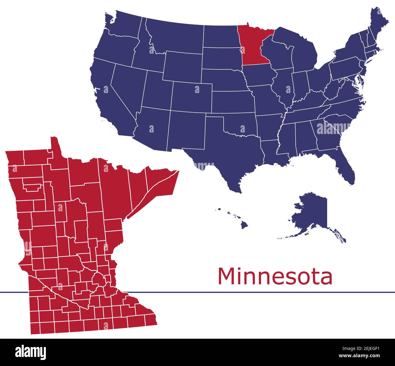 Carte vectorielle des comtés du Minnesota avec USA map Colors national drapeau Illustration de Vecteur