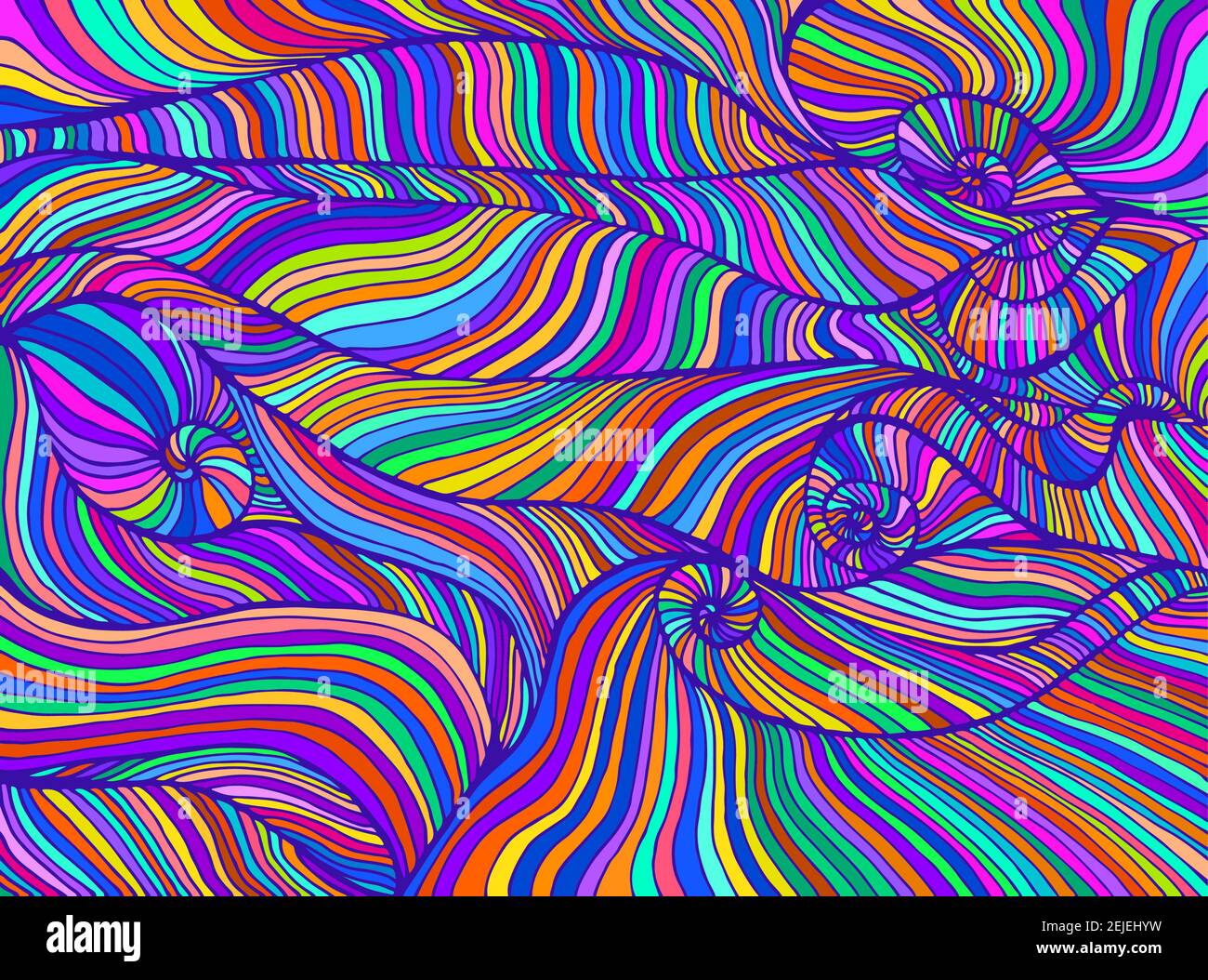 Arc-en-ciel hippie trippy style psychédélique vagues colorées. Un art fantastique avec une texture décorative. Illustration de Vecteur