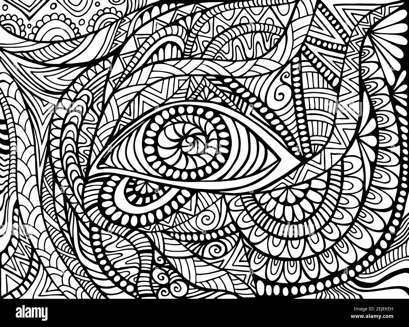 Shamanic Eye psychédélique page de coloriage trippy pour adulte avec bizarre ornements fond fantastique Illustration de Vecteur