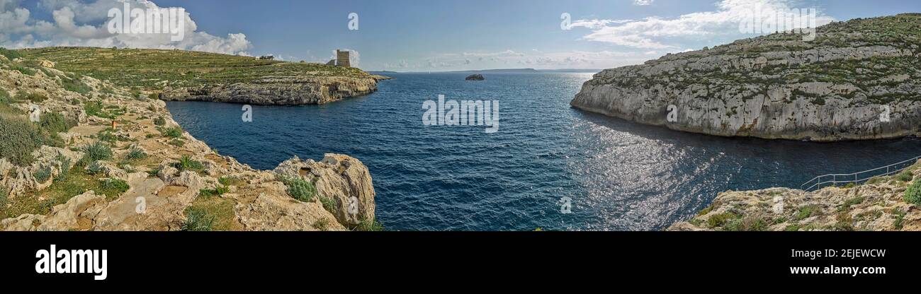 Vue en hauteur des îles de la mer, Mgarr ix-Xini, Gozo Island, Xewkija, Gozo, Malte Banque D'Images