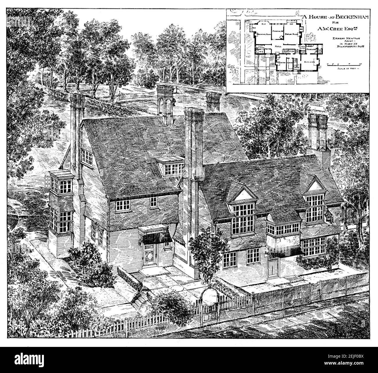 Maison d'art et d'artisanat à Beckenham pour UNE esq crie W, conception par Ernest Newton, architecte, par George Montague Ellwood illustration de 1899 The Studio Banque D'Images