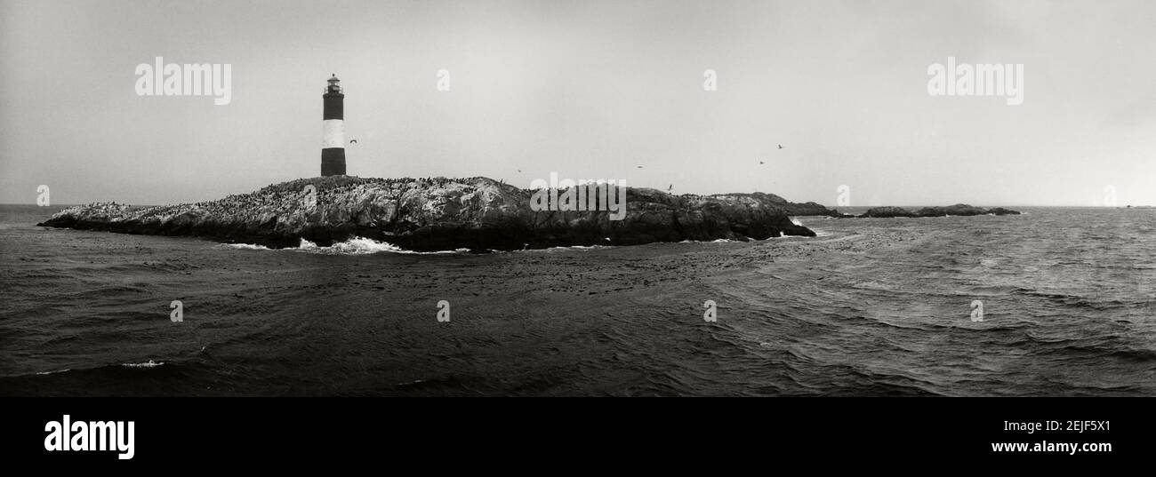 Phare sur une petite île en mer, phare des Eclaieurs, canal Beagle, Ushuaia, province de Tierra del Fuego, Patagonie, Argentine Banque D'Images