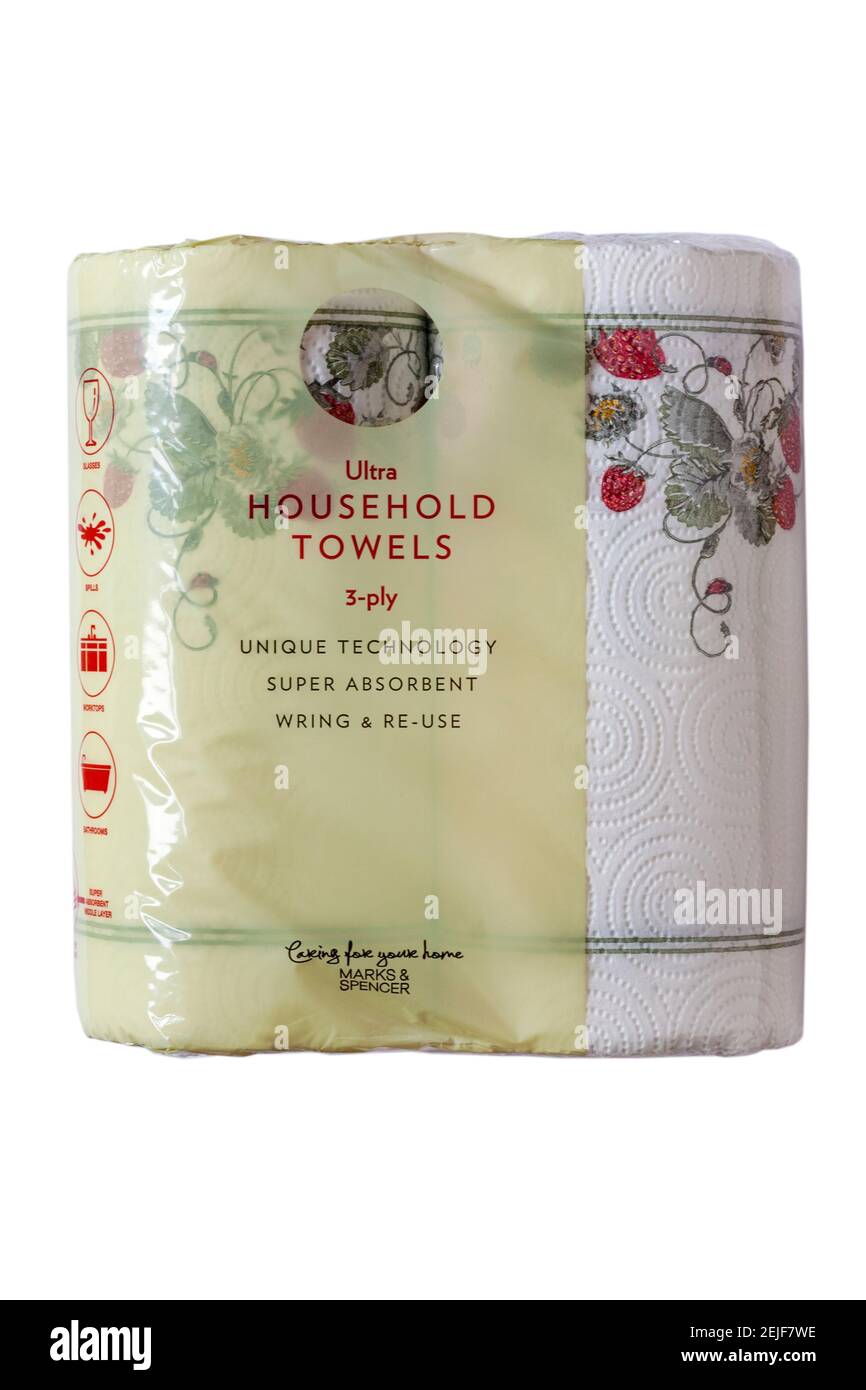 Serviettes de toilette Ultra Household 3-plis technologie unique super absorbant wring & réutiliser isolé sur fond blanc Banque D'Images