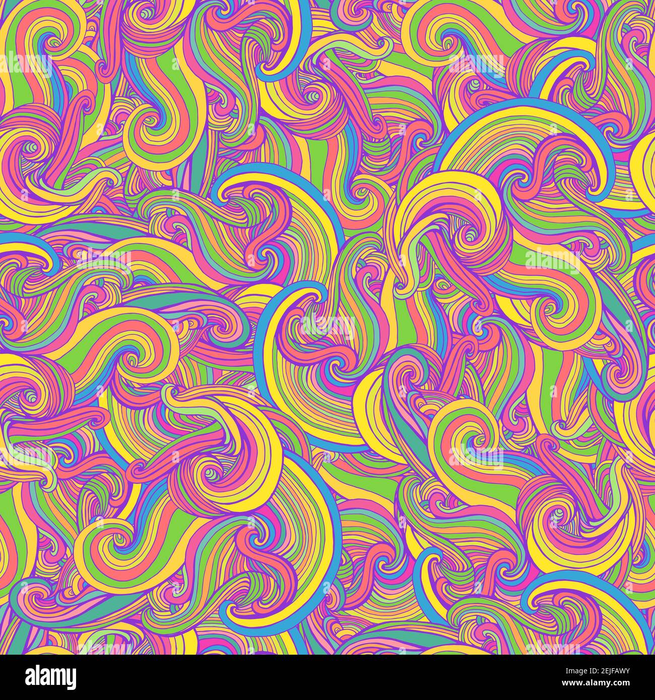 Vagues psychédéliques Neon coloré abstrait sans couture motif. Illustration de Vecteur