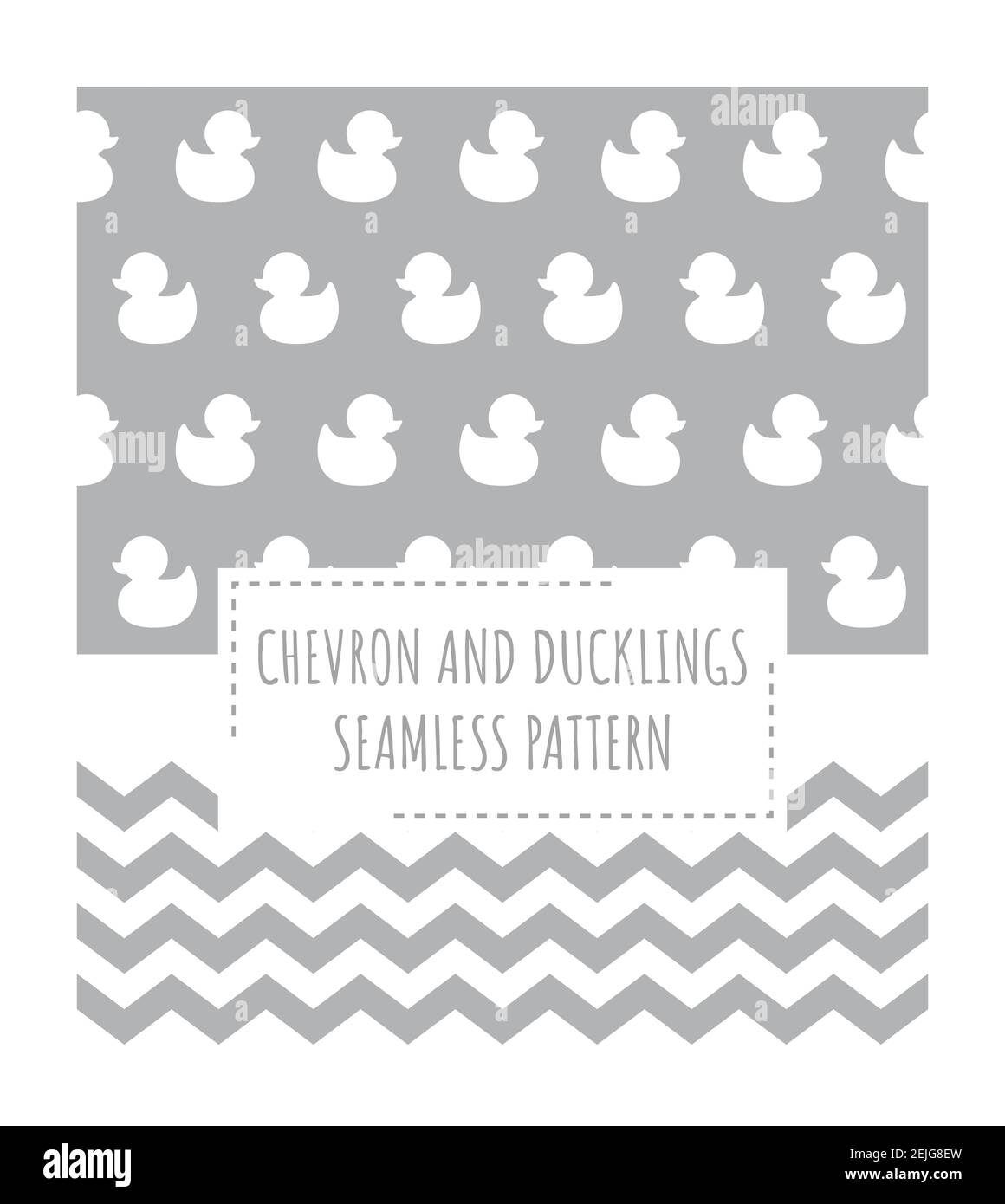 Chevrons et canards de bébé motifs vectoriels sans couture. Zigzag et canetons avec motifs blancs et gris. Illustration de Vecteur