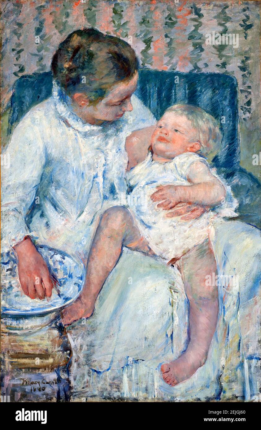 Mary Cassatt (1844-1926) 'autre sur le point de laver son enfant endormi', huile sur toile, 1880 Banque D'Images