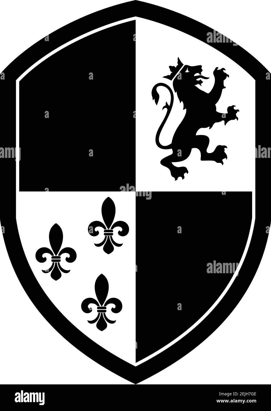 Knight Shield en noir et blanc sur fond blanc isolé. Vecteur noir et blanc Illustration d'un bouclier Wappon simple. Illustration de Vecteur