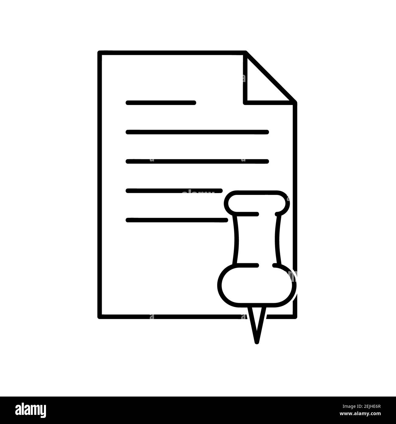 Document avec icône plate de symbole d'épingle. Pictogramme pour le Web. Trait. Isolé sur fond blanc. Vecteur eps10 Banque D'Images