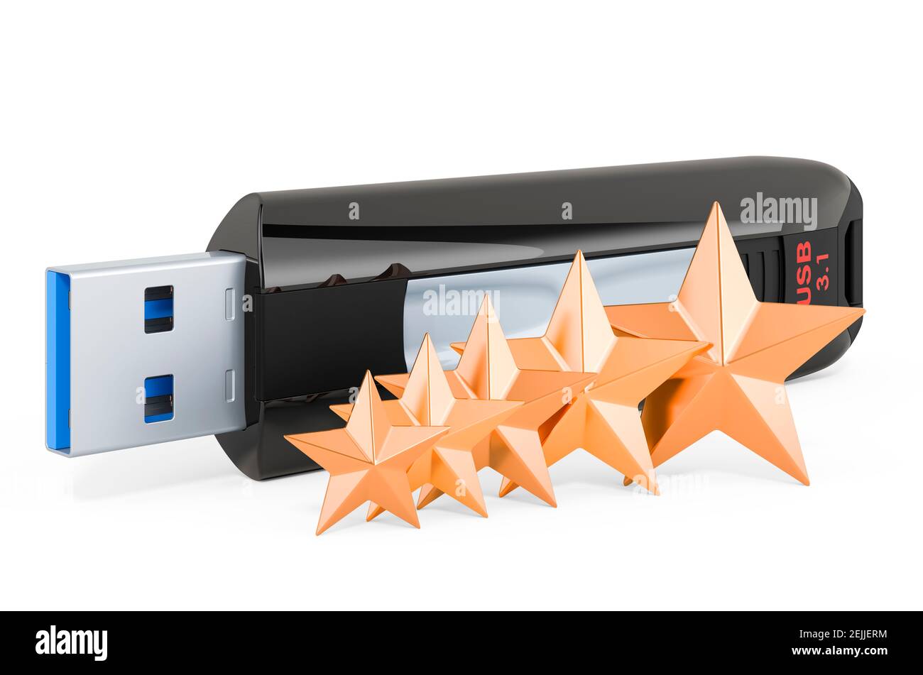 Évaluation par le client de la clé usb. Rendu 3D isolé sur fond blanc Banque D'Images