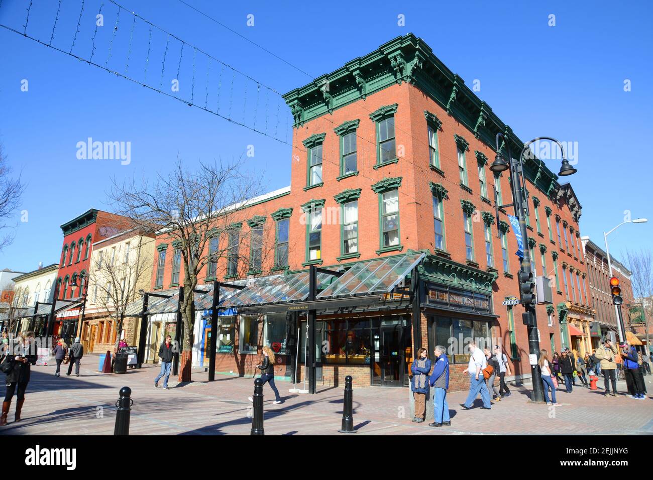 Church Street Marketplace dans le quartier historique de Burlington, Vermont VT, États-Unis. Banque D'Images