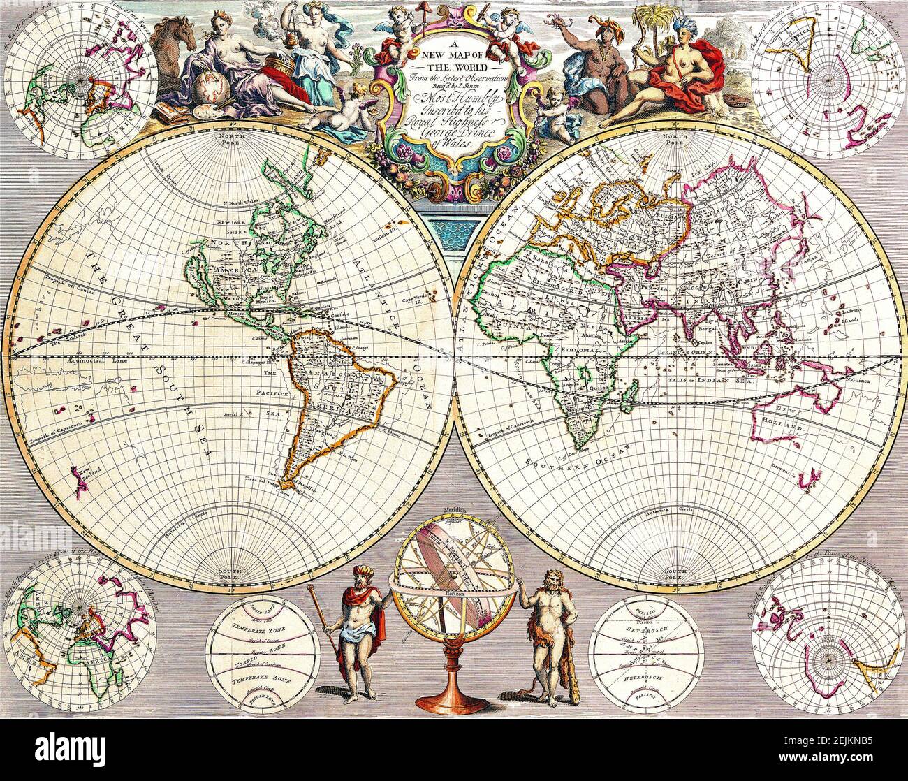 Cartes anciennes du monde carte du monde Jean Seney c 1721 Banque D'Images