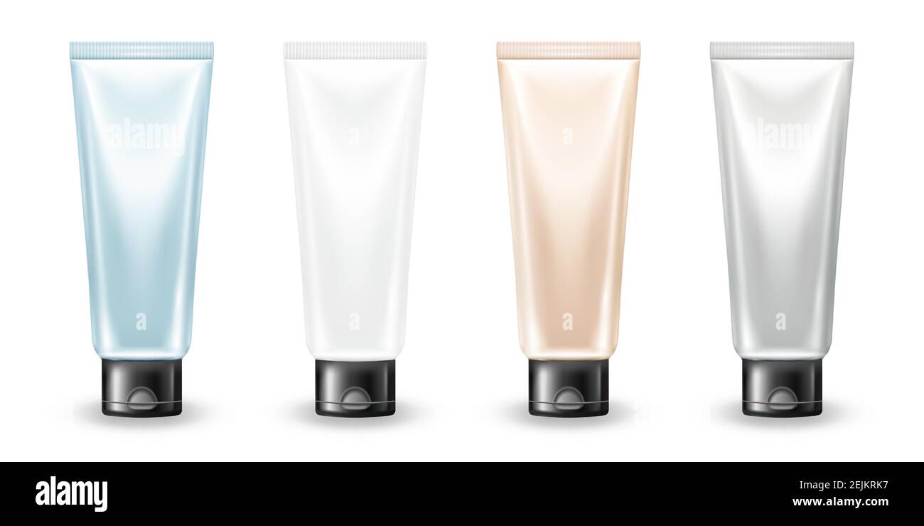 Maquette de tube en plastique couleur crème pastel isolée sur fond blanc. Modèle de package de produit cosmétique. Soin réaliste de la peau ou hydratant pour le visage Illustration de Vecteur