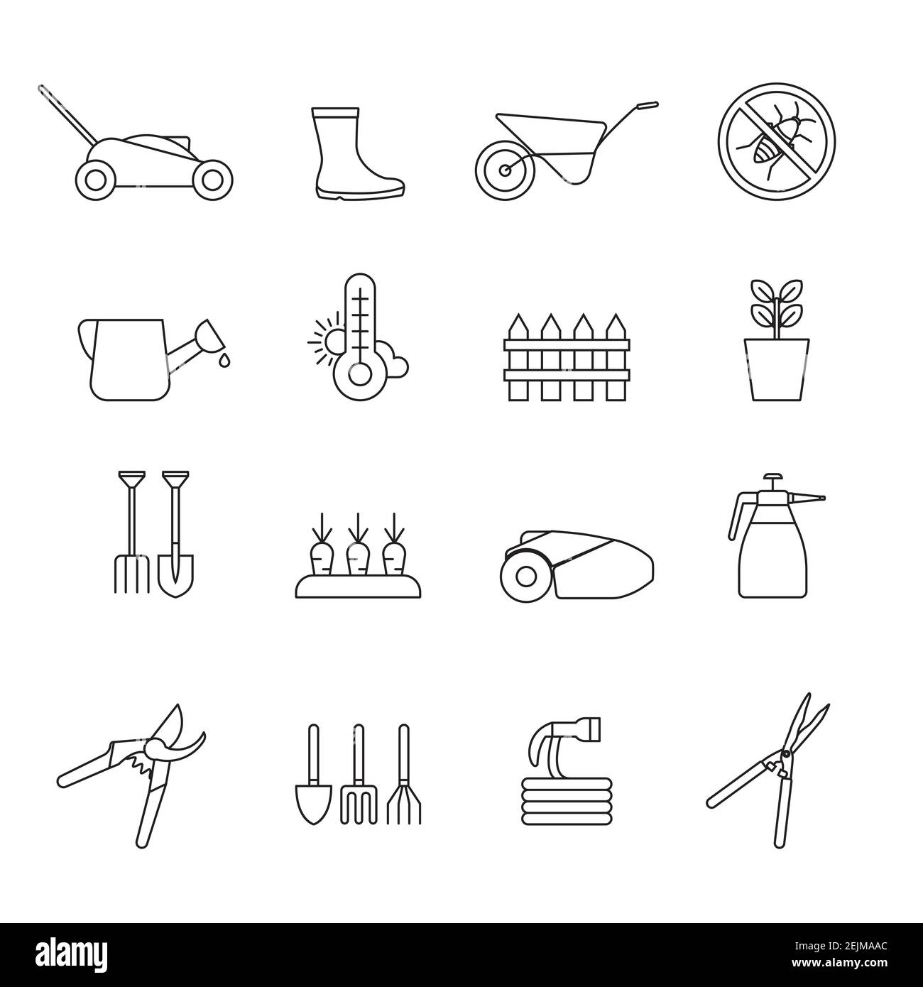 Ensemble d'icônes simples de ferme et de jardinage dans un style de ligne tendance isolé sur fond blanc pour les applications Web et le concept mobile. Illustration vectorielle. EPS10 Illustration de Vecteur