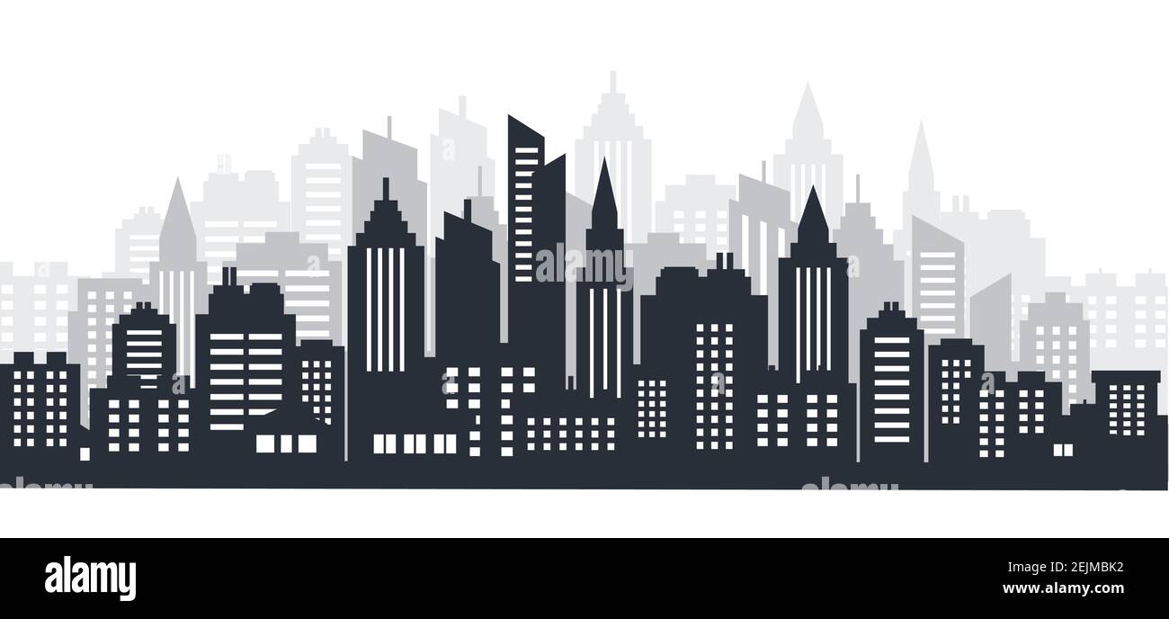 Ville silhouette paysage. Paysage urbain horizontal. Paysage du centre-ville avec de hauts gratte-ciel. Architecture panoramique bâtiments gouvernementaux Illustration de Vecteur