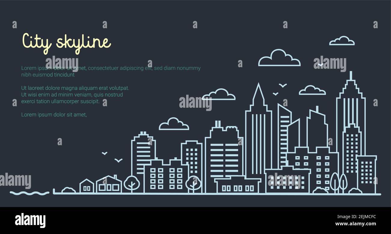 Modèle de paysage urbain. Paysage urbain de nuit. Paysage du centre-ville avec de hauts gratte-ciel dans l'obscurité. Architecture panoramique bâtiments de Goverment o Illustration de Vecteur