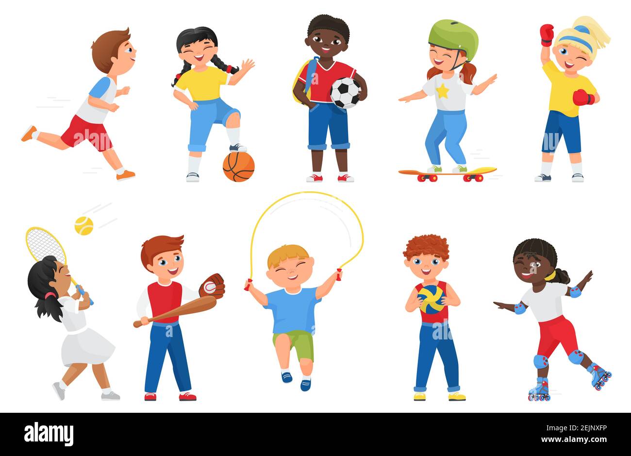 illustration de corde à sauter avec des enfants jouant à sauter des  vêtements de sport dans des activités sportives de remise en forme à  l'intérieur des modèles dessinés à la main de