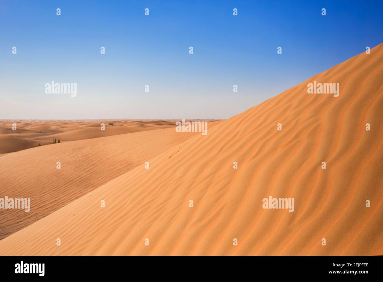 Collines de sable du désert de Dubaï avec texture de sable ondulée, arrière-plan de la nature Banque D'Images