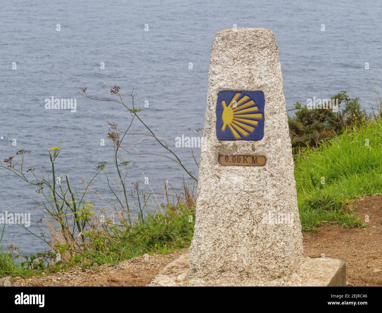 Le dernier waypoint sur le Camino - Cap Finisterre, Galice, Espagne Banque D'Images