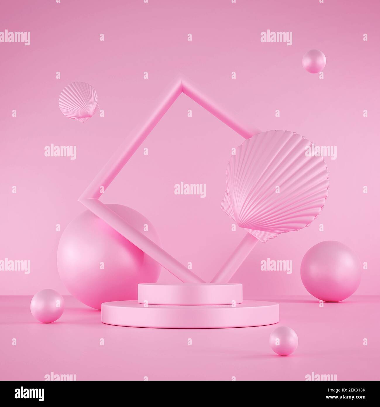 Rose pastel podium 3d formes abstraites. Plate-forme de présentation moderne pour la présentation des produits. Sol et scène sur fond rose. Rendu 3D. Banque D'Images