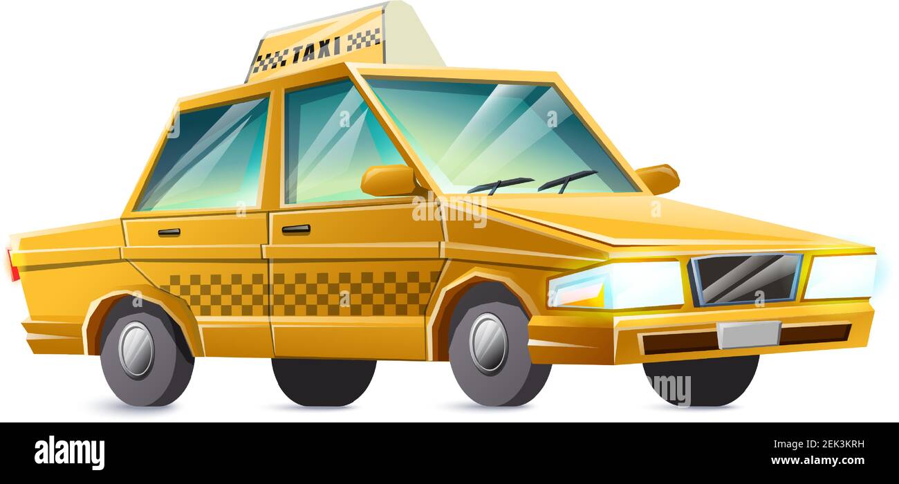Voiture jaune de taxi de style dessin animé vectoriel. Isolé sur fond blanc. Illustration de Vecteur