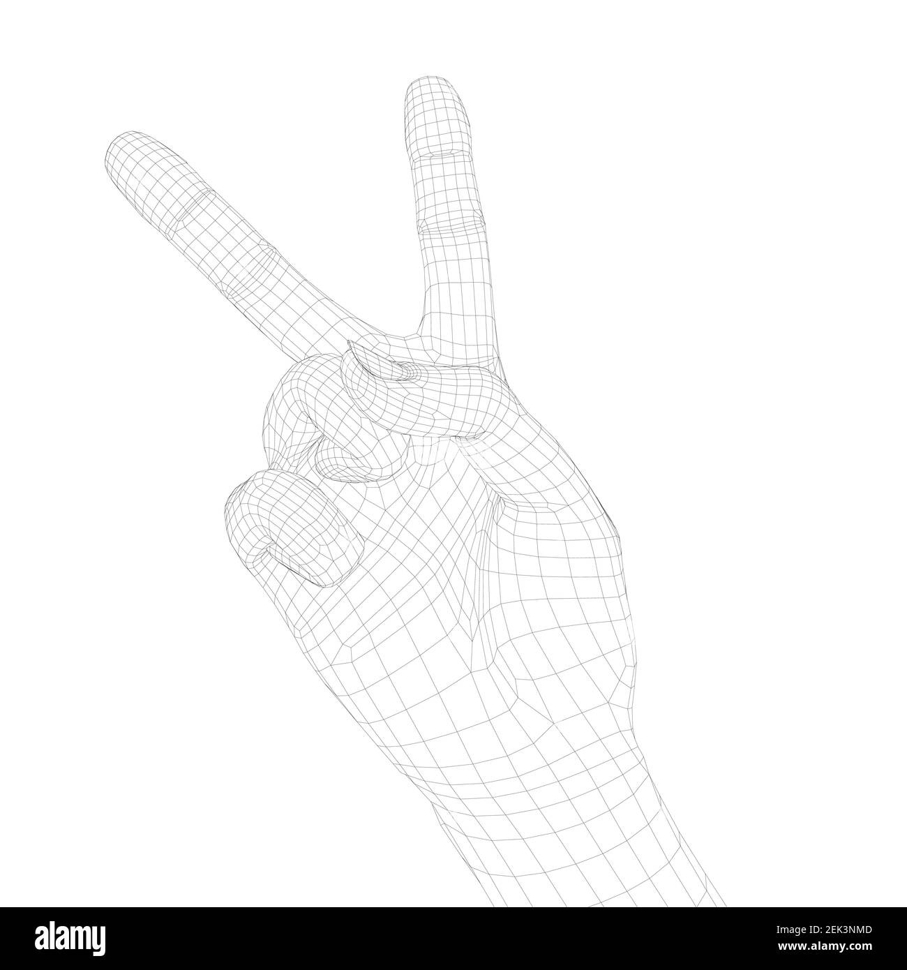 L'élément filaire d'une main humaine montre deux doigts. Un symbole de paix. 3D. Illustration vectorielle. Illustration de Vecteur