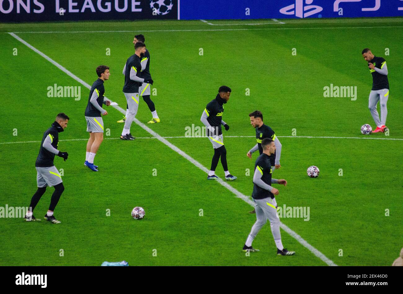 BUCAREST, ROUMANIE - 22 février 2021 - les joueurs de l'Atletico Madrid s'entraîner à l'arène nationale avant la première étape de la Ligue des Champions Banque D'Images