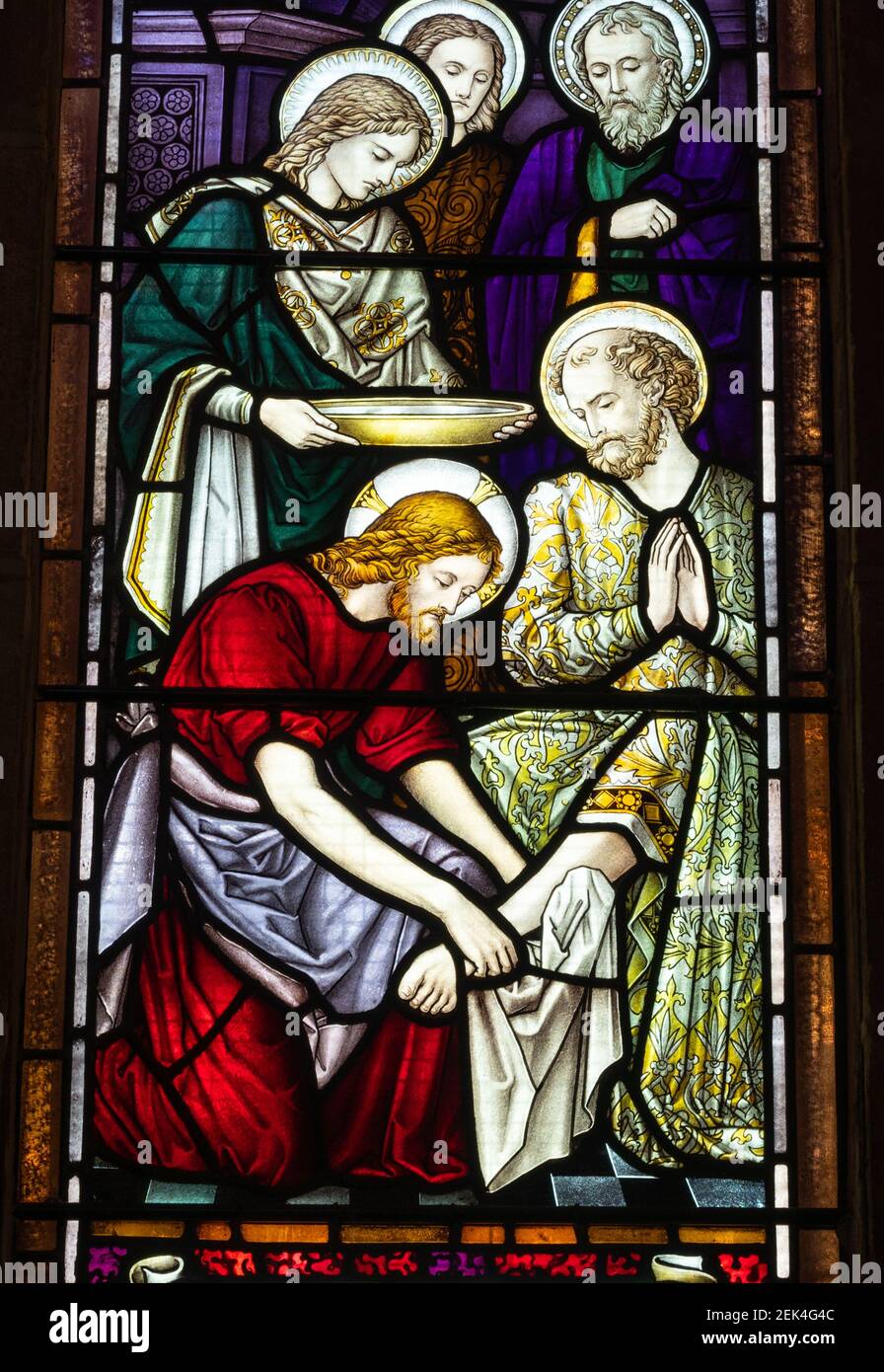 Détail d'un vitrail dans la cathédrale St George, la principale église anglicane de la ville de Perth, en Australie occidentale. Banque D'Images