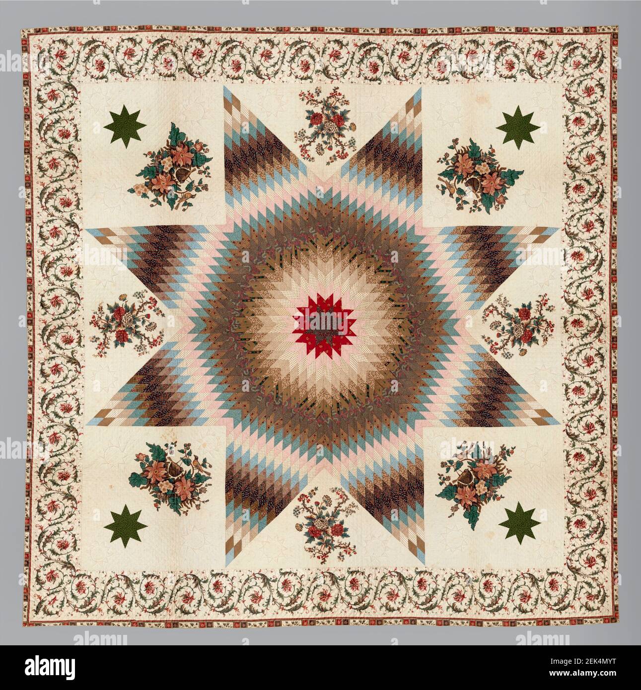 Star of Bethlehem Quiltwork de 1835 par un fabricant inconnu - bel exemple de l'art de courtelage américain Banque D'Images