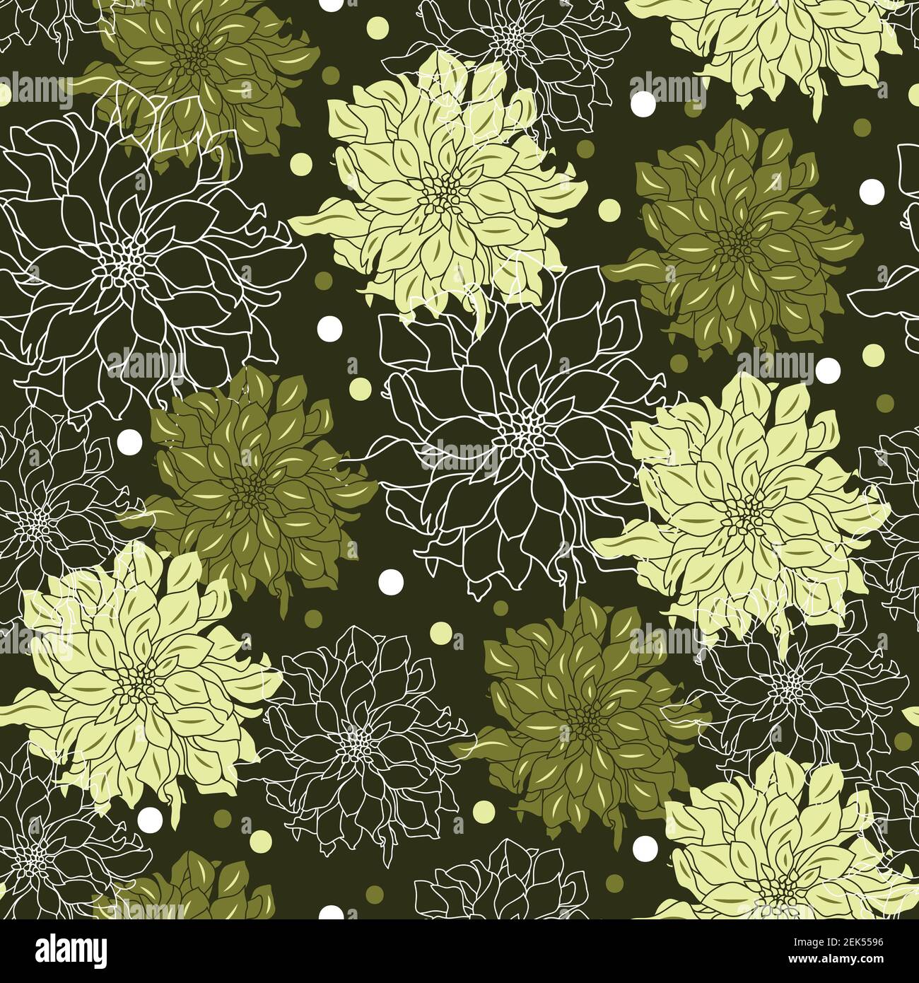 Motif sans couture avec silhouettes dahlia vert foncé Illustration de Vecteur