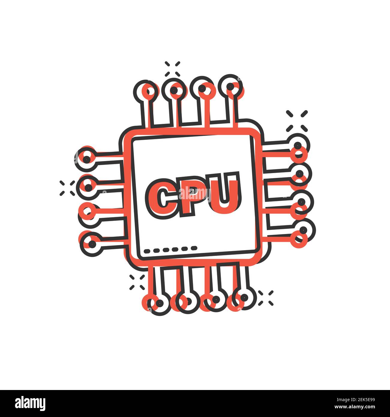 Icône de processeur d'ordinateur en style comique. Illustration vectorielle de carte de circuit imprimé sur fond blanc isolé. Carte mère effet éclaboussures entreprise conc Illustration de Vecteur