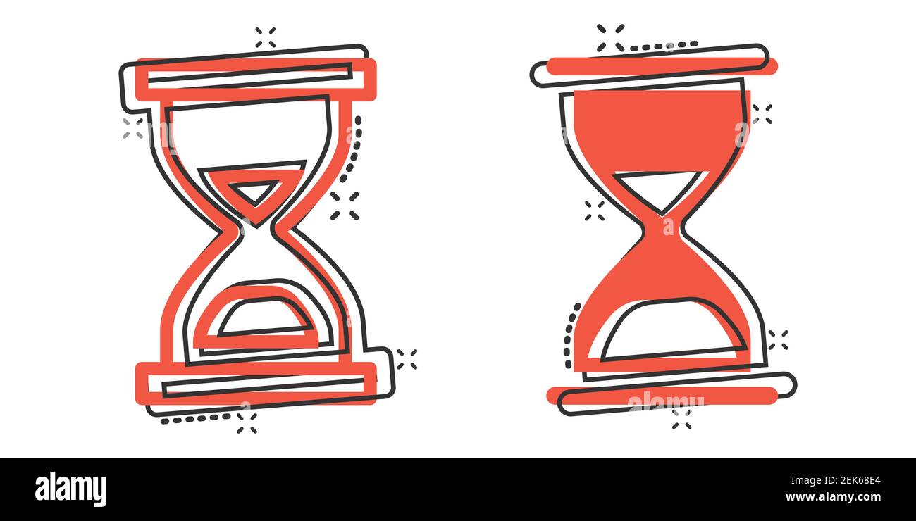 Icône HourGlass dans le style comique. Illustration vectorielle de dessin animé en verre de sable sur fond blanc isolé. Concept d'entreprise effet projection horloge. Illustration de Vecteur