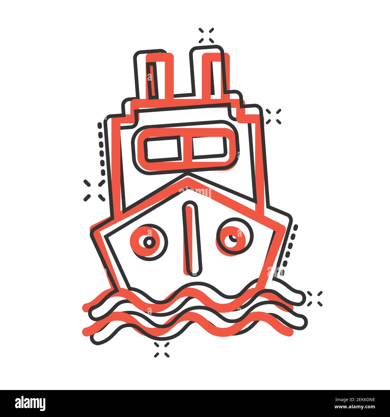 Icône de bateau de tourisme en style comique. Illustration vectorielle de dessin animé pour bateau de pêche sur fond blanc isolé. Destination de camion-citerne effet de destruction de l'entreprise con Illustration de Vecteur