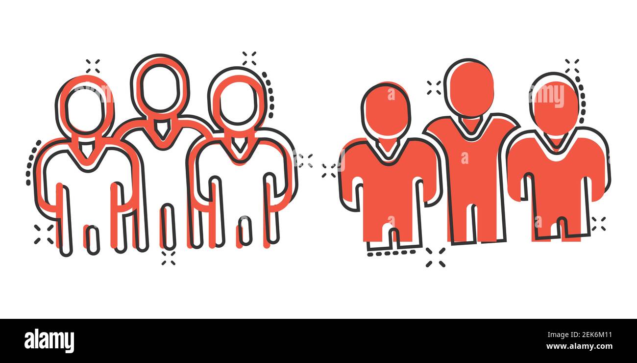 Icône de communication avec les personnes dans le style comique. Illustration vectorielle People Caricature sur fond blanc. Partenariat Splash effet concept d'entreprise. Illustration de Vecteur