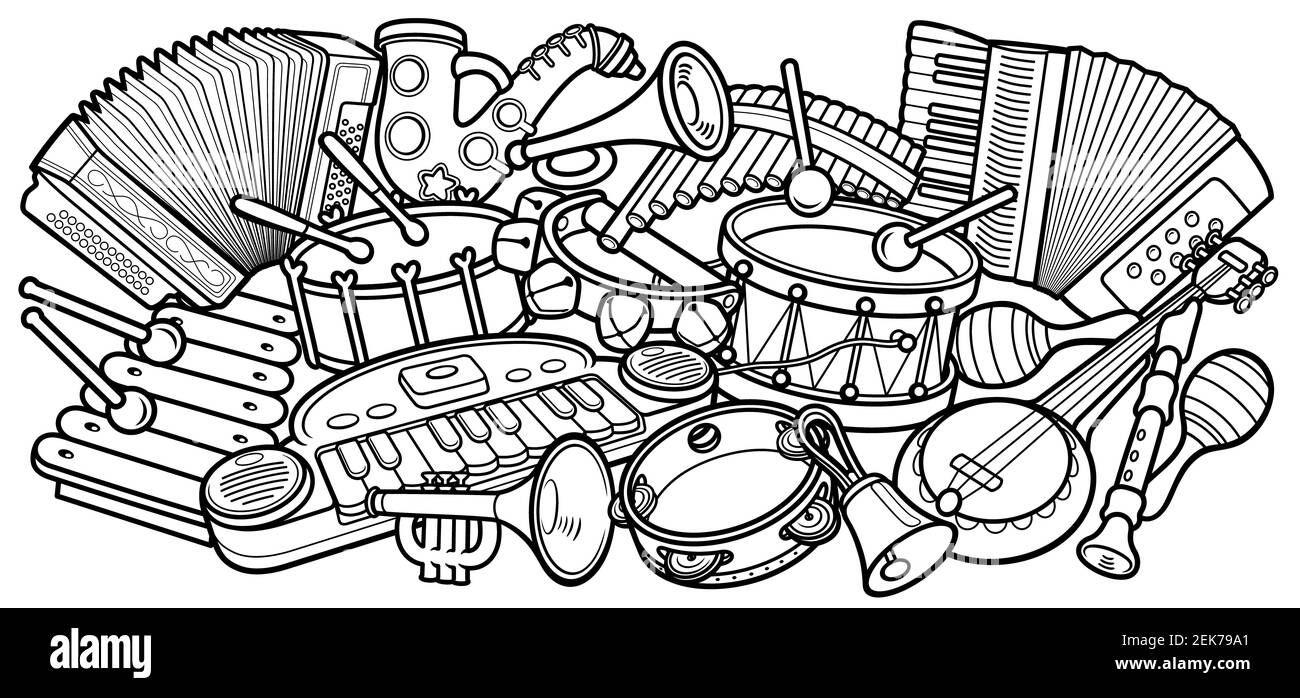 Dessins animés enfants adorables dessins instruments de musique Banque D'Images