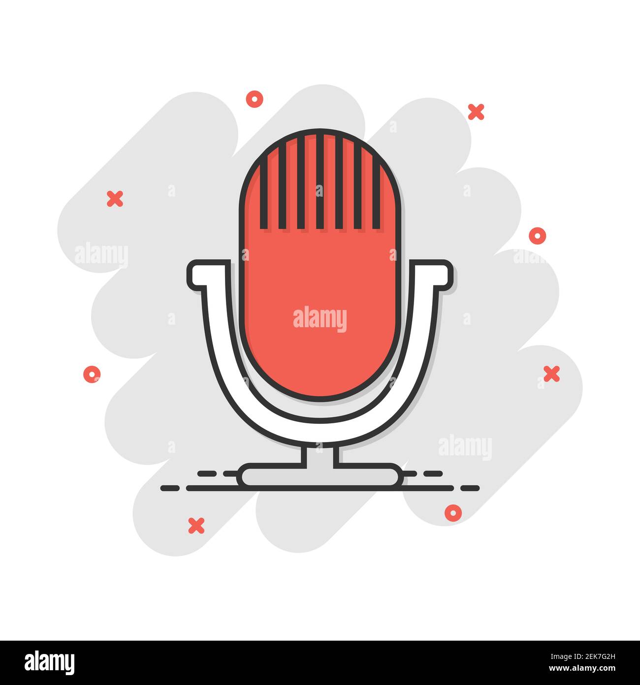 L'icône de microphone de dessin animé dans le style comique. Illustration Mic pictogramme. Mike sign splash concept d'entreprise. Illustration de Vecteur