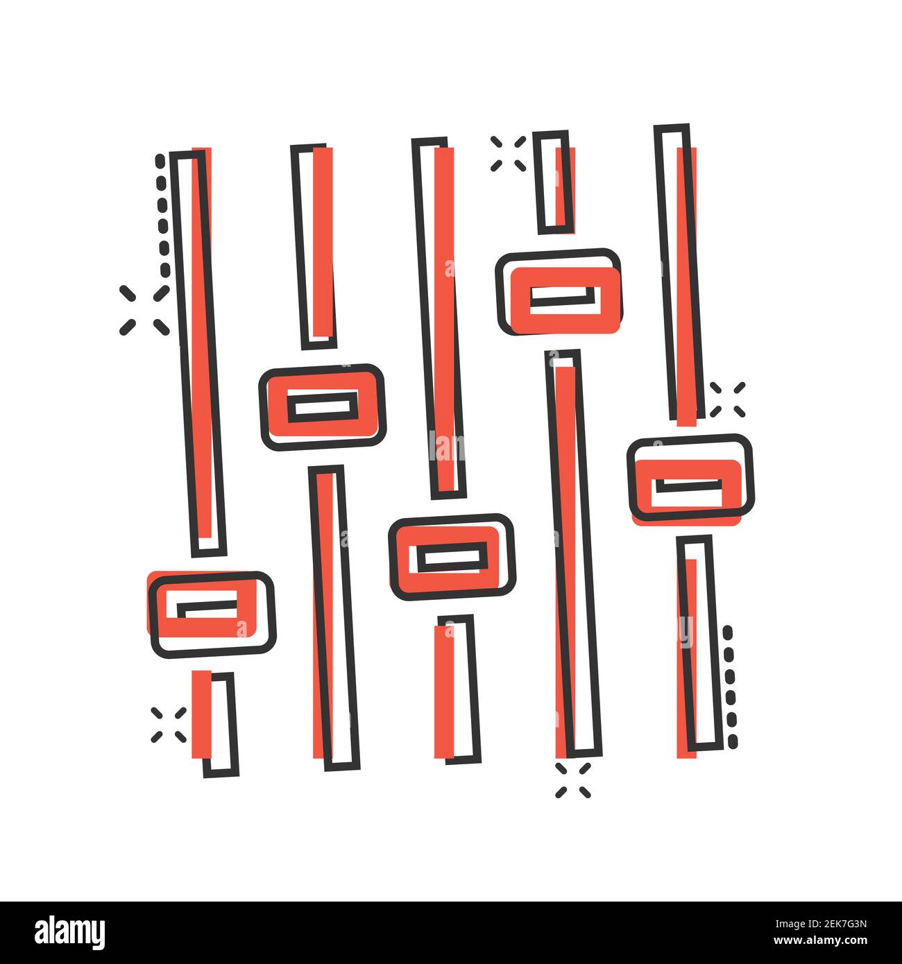 Icône de contrôle du volume en style comique. Illustration vectorielle du panneau de réglage audio sur fond blanc isolé. Filtrer les effets de destruction de la concurrence professionnelle Illustration de Vecteur