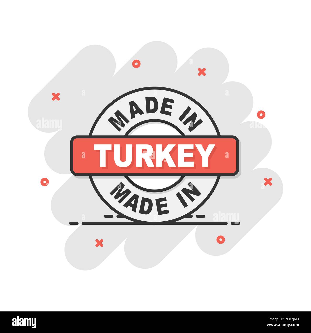 Dessin animé réalisé en Turquie icône en style comique. Pictogramme d'illustration fabriqué. Concept commercial des panneaux de production. Illustration de Vecteur