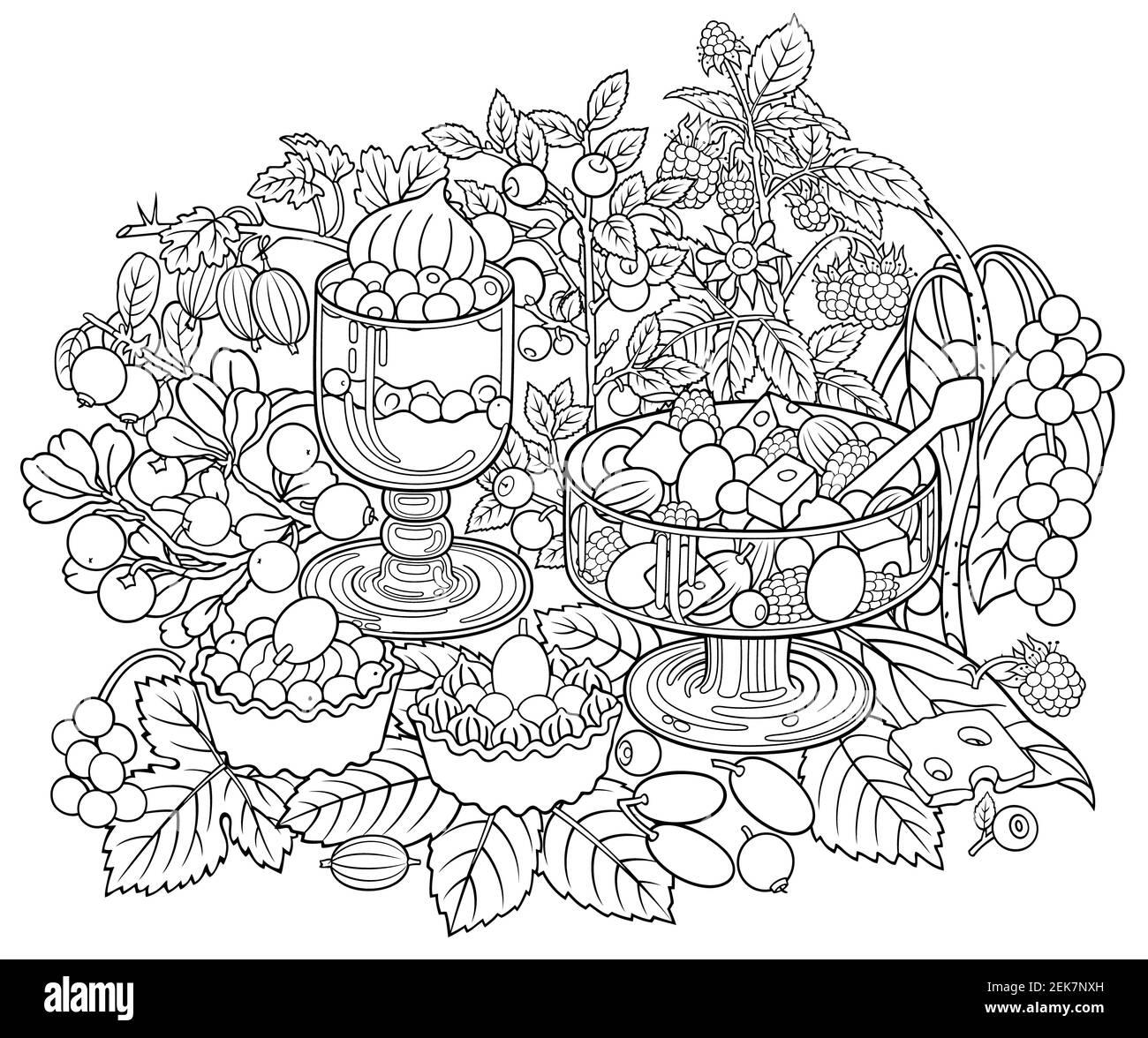 Bonbons, baies, cerises illustration dessinée à la main Banque D'Images