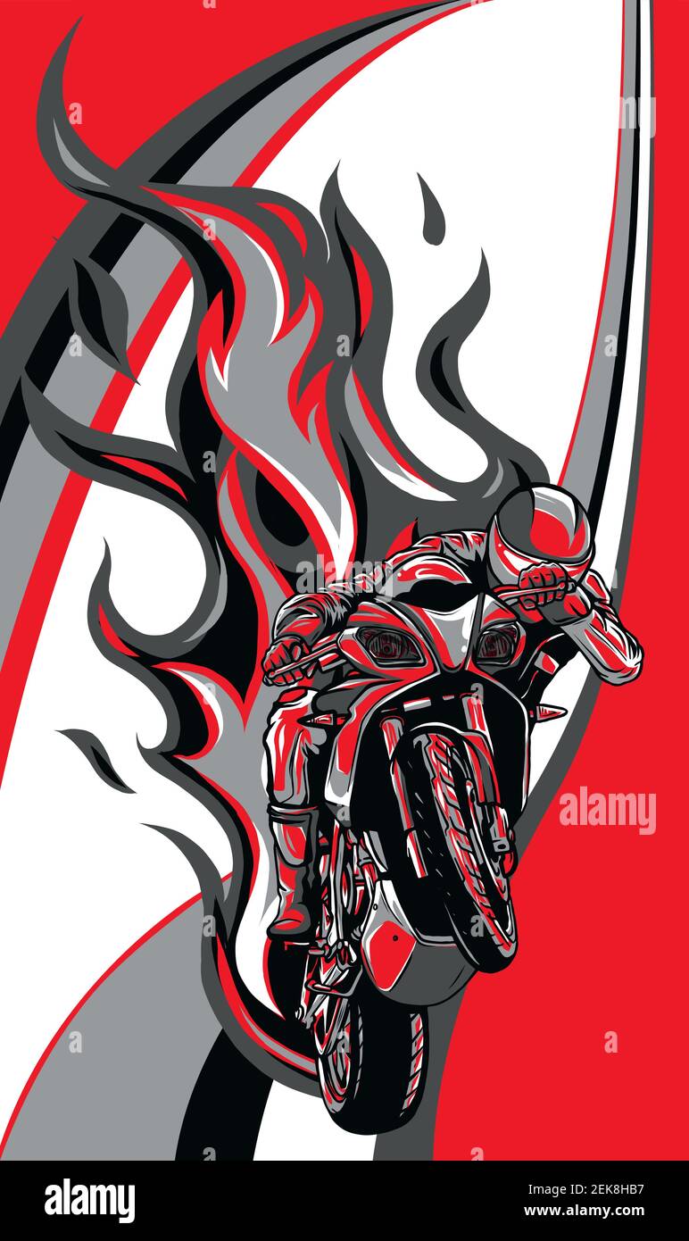 Moto Racing avec le motif d'illustration Fire Vector Illustration de Vecteur