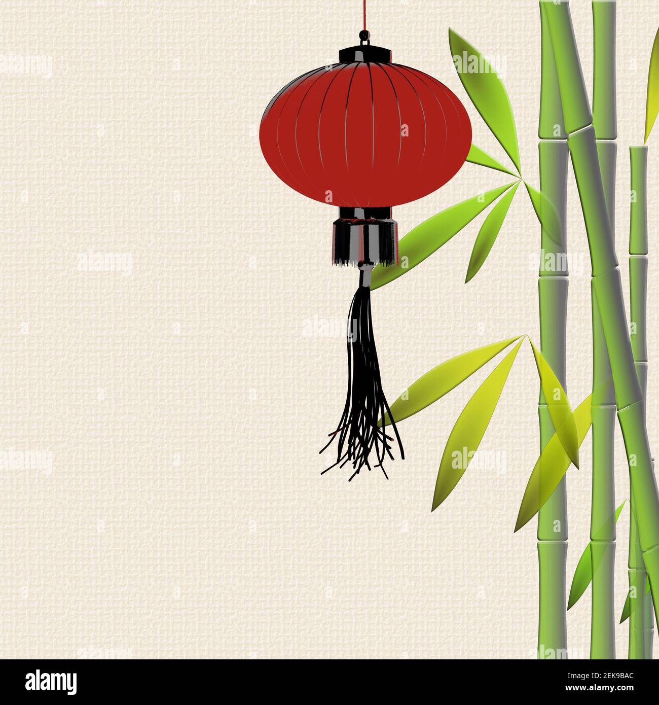 Lanternes suspendues rouges, bambou sur fond jaune. Décor asiatique traditionnel pour festival lanterne, fête de la mi-automne, nouvel an chinois. Placer pour t Banque D'Images