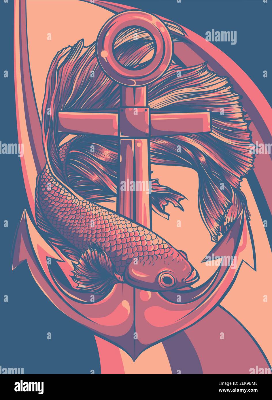 pêchez autour du motif d'illustration du vecteur d'ancrage Illustration de Vecteur